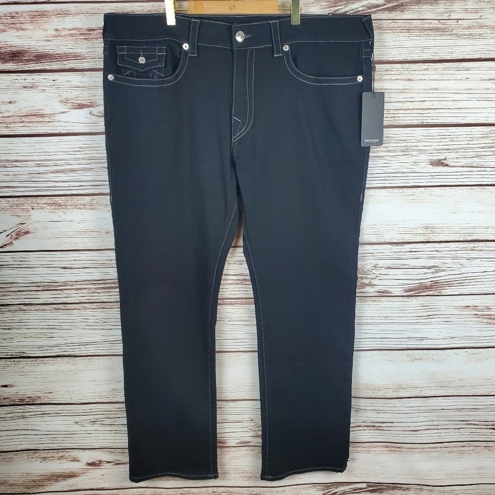 NWT True Religion Mens 40x32 Black Ricky Relaxed Straight Leg Jeans